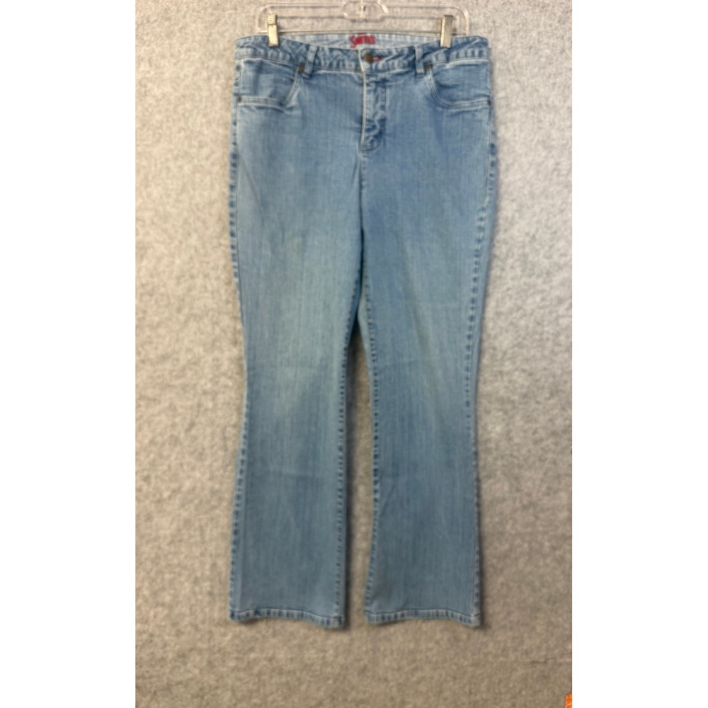 Smith's Womens Light Wash Bootcut Denim Jeans Blue Embroidered Pockets *READ*